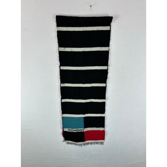 Yves Saint Laurent YSL Wool Scarf Colorblock Striped Fringe 60 Inch - Picture 3 of 10
